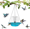 Hanging Bird Bath Fountain, Blue Glass Hanging Bird Bath with Water Fountain, Decorative Outdoor Bird Bath for Garden Yard Patio, Bird Water Feeder for Wild Birds