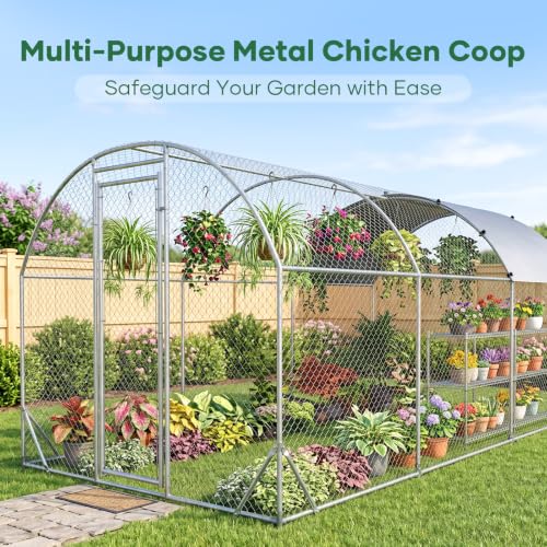 Metal Chicken Coop with Runs for Yard with Cover Waterproof Quail Coop Walk in Duck Coop, Chicken Pen House Cage gallinero para gallinas with Security Lock for Outdoor Farm Rabbit Run 19x9.2x6.5ft - size: 224.4"L x 110.4"W x 78"H