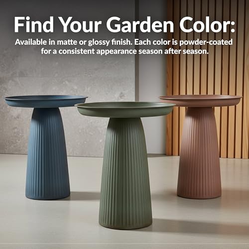 Sunnydaze Modern Bird Bath for Outside, Iron, 23” H, Matte Blue | UV & Rust-Resistant Matte Finish, Durable Iron,1 Gal Water Cap, Outdoor Birdbath for Garden, Pedestal Bird Bath with Bowl - color: Matte Blue