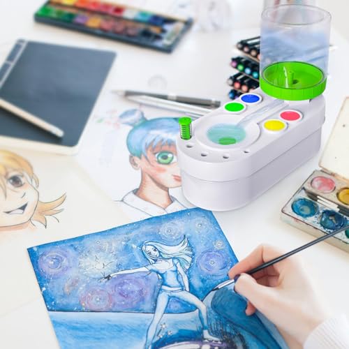 2026 Upgraded Paint Brush Cleaner Tool, Painting Station with Brush Washer for Kids, Acrylic Watercolor Paint Water Dispenser, Art Supplies Paintbrush Rinser for Artists (Green) - style: White Green