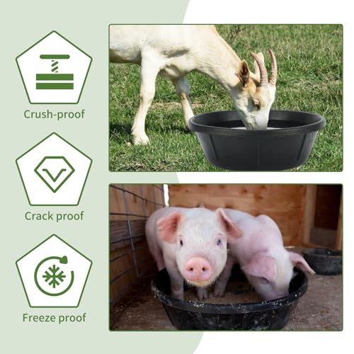 4 Pack Rubber Feed Pan, Horse Feed Pan, 8 Quart / 2 Gallon Bowl | 14.56 x 4.53 in Rubber Bowl, 4 Pack, Feed or Water Use, Chicken Dust Bath Tub, Heavy Duty Rubber, Stackable, Easy Rinse - color: Black-8Quart, size: 4PCS