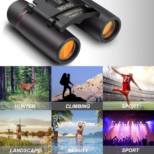 Small Compact Binoculars for Adults Kids, 30x60 Mini Binocular for Traveling Sightseeing Birds Watching, Night Vision Binoculars for Concert Theater Opera,Lightweight Pocket Folding