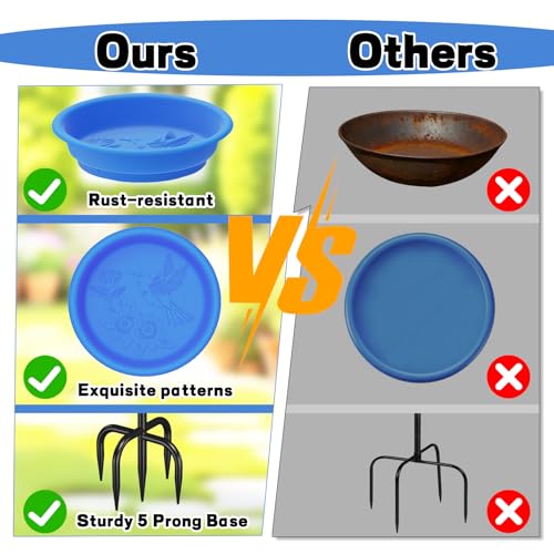 Bird Bath for Outside, 40In Freestanding Birdbaths & Feeder, Blue | Stable Metal Stake, 12" Removable Bowl, Weather-resistant, Easy Clean, Outdoors Garden Patio Yard Lawn - color: Blue