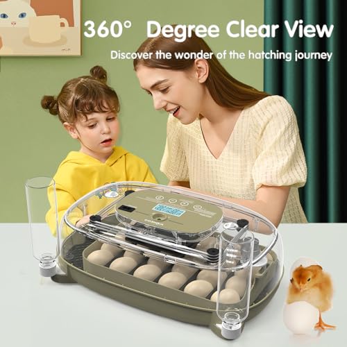 HOWOOlUA 24 Egg Incubator for Hatching Eggs with Auto Turn, Temp & Humidity Control, Built-in Candler Large Capacity Egg Incubator for Chicken Duck Goose Eggs