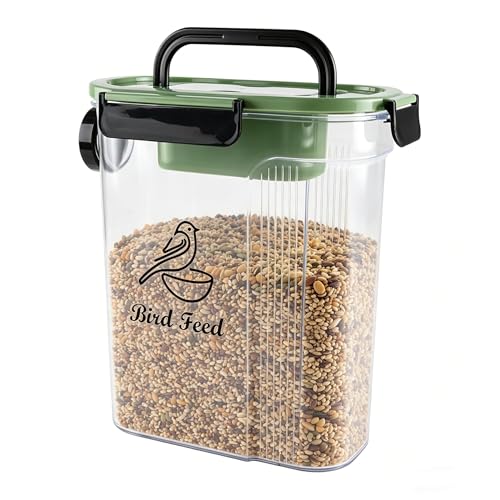 Bird Food Container,Pet Food Storage Bin with Side Pouring Spout and Handle,4lb Bird Seed Storage Container,Airtight BPA Free Portable BirdSeed Storages for Outside Feeders Container Holder