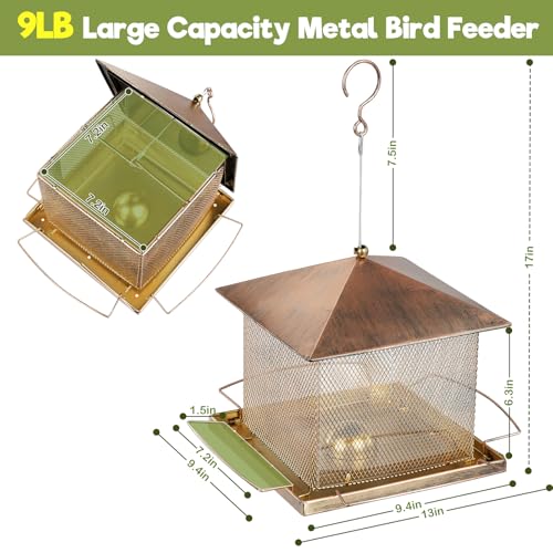 Bird Feeder, Heavy Duty Metal Bird Feeders for Outdoor Hanging | Waterproof Snowproof, 9LB Large Capacity, Easy to Fill and Clean, Wild Birdfeeder, for Garden Yard Outside Backyard - size: Square, 9 pounds