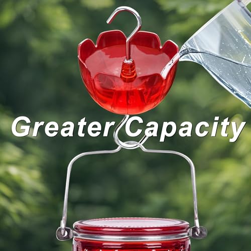 Ant Moat for Hummingbird Feeders, 6 Pack 4OZ | Heavy Duty Metal Hooks with Water Level Window, Bright Red Flower Design for Outdoor Hanging Bird Feeders - color: Red