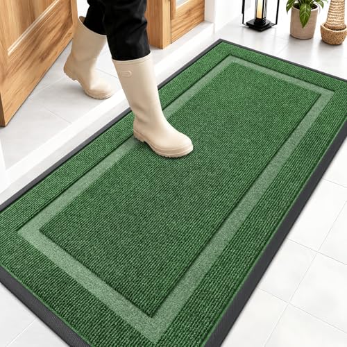 OLANLY Front Door Mat Outside 47x23, All-Season Heavy-Duty Rubber Doormat | Green, Absorbent, Stain and Fade Resistant, Waterproof Non-Slip Backing, Low-Profile Indoor Outdoor Floor Mat for Entryway - color: Green, size: 47" x 23"