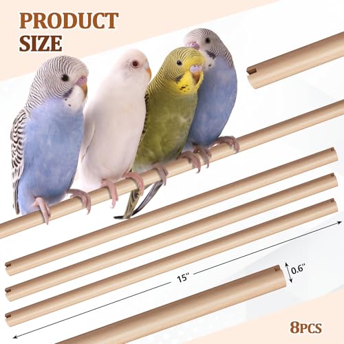 Sintuff 8 Pcs Bird Perches for Cage Accessories, Wooden Perch Rods Replacement with Double Head Slots, 0.6 Inch Diameter Natural Wood Stand for Parrot Macaw Cockatoo Parakeet (15 Inches) - size: 15 Inches