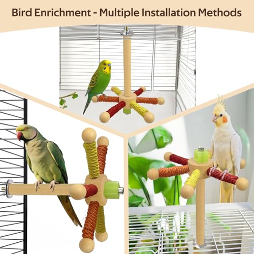 Rotating Bird Perch Toy, Spinning Bird Cage Accessories Stand for Parakeet - color: Yellow