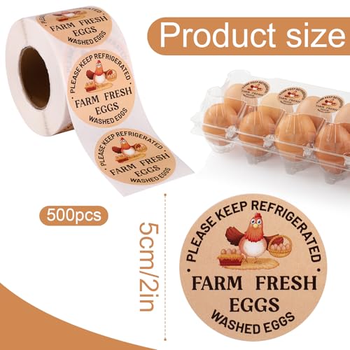 500pcs Farm Fresh Eggs Stickers, 2in Round Washed Egg Labels Self-Adhesive Carton Packaging Stickers Chicken Quail Farm Farmers Markets Supplies