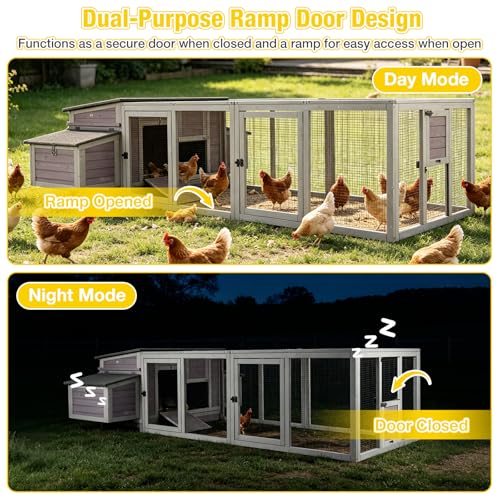 Aivituvin Chicken Coop Outdoor Duck House with Large Run and Two Sided Nesting Boxes for 4-6 Chickens 103" L - size: 103.0"L x 67.0"W x 28.0"H