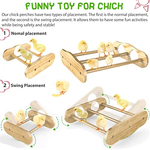 Bamboo Chick Perch with Mirror, 2 Pack | strong roosting bar for coop and brooder, training perch for large birds, hens, parrots, macaw, easy assemble&clean,fun toys