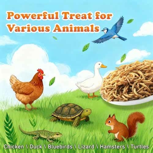 Amzey Dried Mealworms 5 LB, 100% Natural Meal Worms for Chicken & Birds, Organic Chicken Feed for Laying Hens, High Protein and Nutrition, Zipped Bag - size: 5 Pound (Pack of 1)