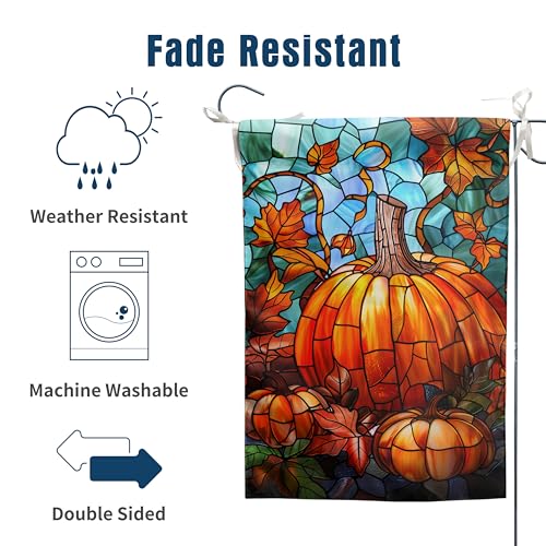 Pumpkin Fall Garden Flag Autumn flags 28x40 Double Sided Large Stained Glass Thanksgiving House Flag Harvest Yard Flag for Outside Porch Lawn Decor - color: glasspumpkin