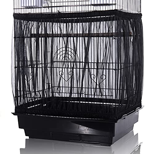 Tamu style Bird Cage Seed Catcher, Large, Stretchy Form Fitting Mesh Skirt Cover for Parrot Enclosures, Light and Breathable Fabric, Prevent Scatter and Mess, Reusable,Adjustable, Lightweight,Black | Stretchy bird cage cover with nylon netting; breathable