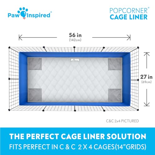 Paw Inspired PopCorner Guinea Pig Cage Liners | Washable Fleece Bedding or Pet Bed Mat for Small Animals | Super Absorbent Pee Pad with Reinforced Corners and Waterproof Bottom (C&C 2x4, Light Gray) - color: Light Gray, size: C&C 2X4