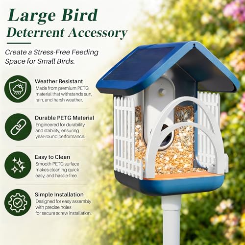 Double Arc Anti Perch Fence Compatible with Bird Buddy Feeder, White Large Bird Perch Barrier & Shield Accessories, Keep Feeding Area Clear for Small Birds