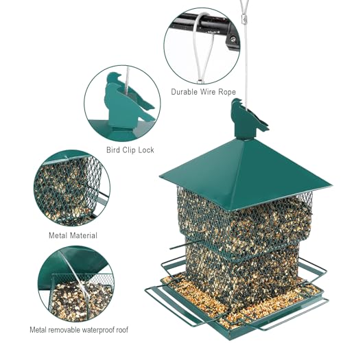 Bird Feeders for Outdoor Hanging, Heavy Duty Metal Bird Feeder, 6lb Large Capacity, Supports Cardinal, Finch, Blue Jay and Wild Birds - color: Dark Green