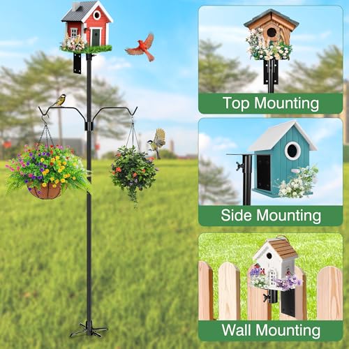 YINGYM 79 Inch Bird Feeder Pole Mount Kit for Outdoors Heavy Duty | Adjustable Metal Bird House Stand Pole with 2-Hooks, 5-Prong Base for Garden, Backyard and Patio Use - size: 79 inch