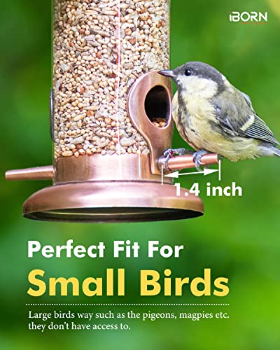 Bird Feeders for Outdoors 9.06" 2 Ports Chew-Resistant, Copper-Plating, 1PK | Metal, Durable Outdoors, Flip-top Easy Refill & Clean, Suits Mixed Seeds, Copper-Plating