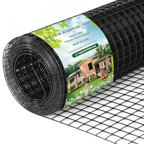 Gbekery Black Hardware Cloth 1/2inch,16in x 10ft 19 Gauge, PVC Coated Galvanized Steel Chicken Wire Fence Roll Garden Plant Welded Metal Wire Fencing Roll, Rabbit Cages Snake Fence,Black - color: Black, size: 1/2 inch 16in x 10ft