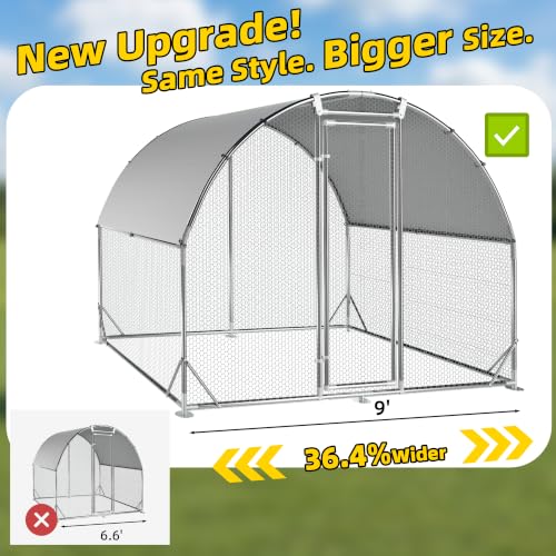 Large Metal Chicken Coop Round Top Upgrade Tri-Supporting Wire Mesh Chicken Run,Chicken Pen with Water-Resident and Anti-UV Cover,Duck Rabbit House Outdoor (6.5'L x 9'W x 6.5'H) - size: 78.0"L x 108.1"W x 78.0"H