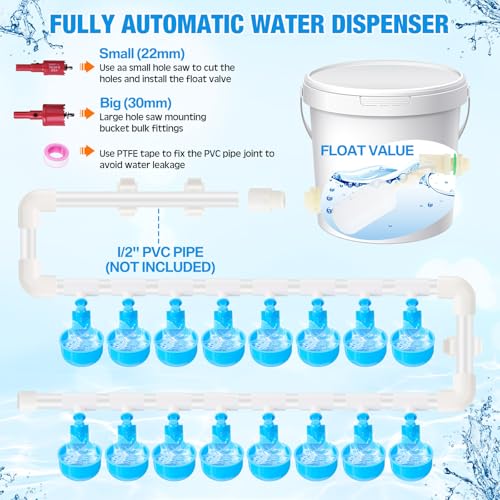 Complete Set Pipeline Automatic Chicken Waterer Cups System with 1/2 PVC Tee Fittings and Other Parts Automatic Poultry Nipple Waterer Chicken Watering Cups for Quail Duck Goose