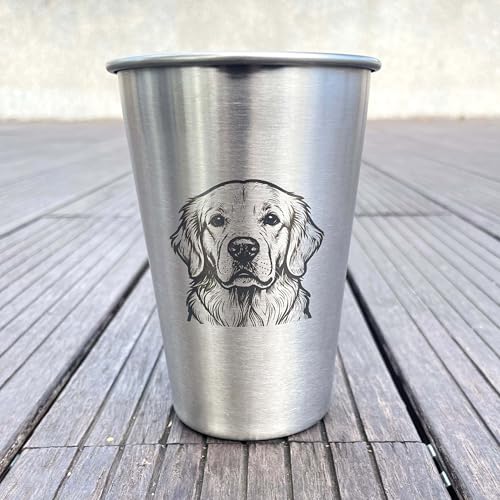 4 Pack 16oz Conical Stainless Steel Cups - Laser Engraved Animals, Stackable Durable Metal Cold Drink Cups for Parties & Outdoor Events (Golden Retriever) - color: Golden Retriever