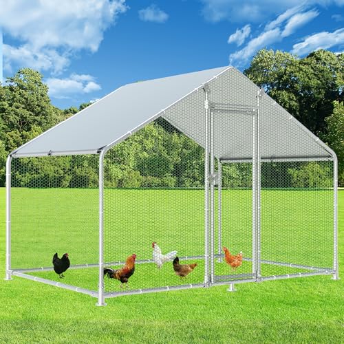 HITTITE Large Metal Chicken Coop with Run, 9.84 x 6.4 x 6.56 ft Walk in Poultry Cage Chicken Run Pen, Outdoor Chicken Runs for Yard with Waterproof & Anti-UV Cover - size: 118.0"L x 76.8"W x 78.7"H
