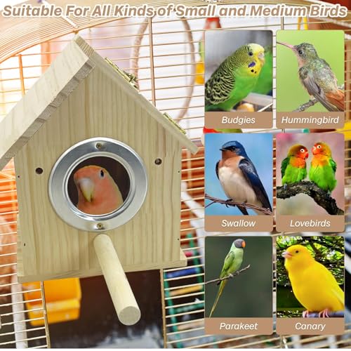 PINVNBY Parakeet Nesting Box Wooden Bird House for Cage Parrot Breeding Mating Box for Lovebirds Cockatiel Finch Cockatoo Canary and Small and Medium-Sized Birds (M: 7.91 * 6.3 * 5.82 inch) - size: Wood House Shape,M: 7.91*6.3*5.82 inch