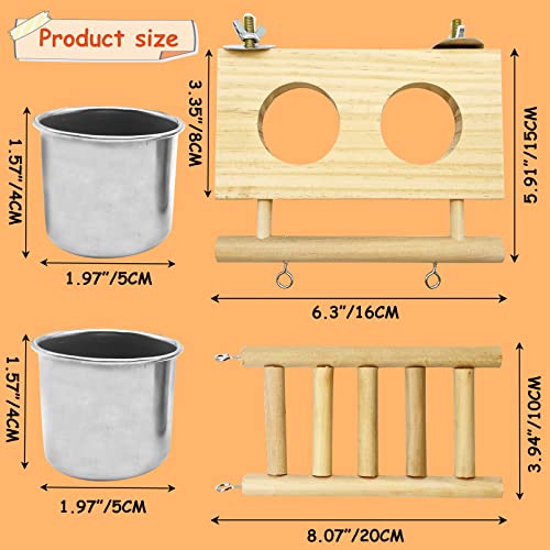 Tfwadmx Bird Food Stainless Steel Cups Wooden Perch Stand Hanging Feeder Bowls Feeding and Watering Supplies for Parakeets Conures Cockatiels Budgie Parrot - size: Style 1