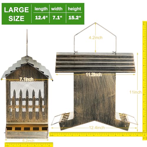 Large Metal Bird Feeder House Outdoor 2-Side Feeding 7.5 Lbs Capacity | Heavy Duty, Waste Proof, Waterproof, Weatherproof, Chew-Proof, House Shape, Easy to Refill and Clean, No Frequently Refill - size: L- 7.5 lbs capacity