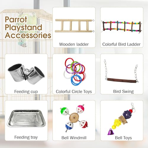 PINVNBY Bird Playground Parrot Playstand Play Gym Cockatiel Wood Bird Toys Birds Cage Accessories Playpen Ladder with Feeder Cups Hanging Swing Toys for Parakeet Conure Lovebird Cockatiel - size: Two Floors With Wooden Bridge
