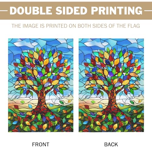 Stained Glass Tree Life House Flag 28 x 40 Double Sided for Outside Large Seasonal Garden Flags Spring Summer Fall Banner Outdoor Lawn Decoration - color: glasstree