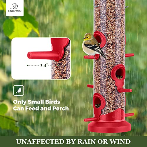 Kingsyard 2 Pack Tube Bird Feeders for Outdoors Hanging, Premium Hard Plastic Bird Feeder with 6 Feeding Ports, Weatherproof & Steel Hanger, Attracting for Wild Birds (Red) - color: Red