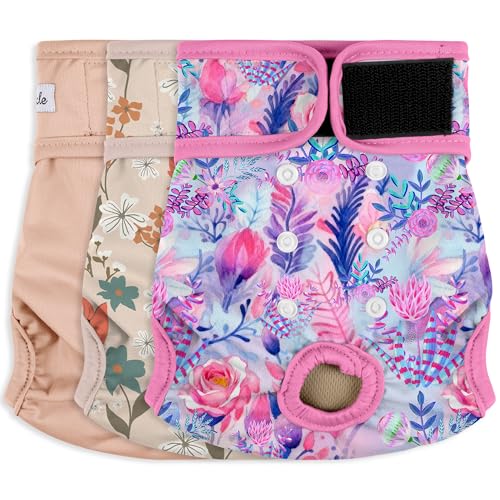 Washable Reusable Female Dog Period Diapers for Heat Doggie Puppy Diapers for Female Dogs, S - color: Colorful and Pink Flowers, size: Small（New Born-11.5“Waist）