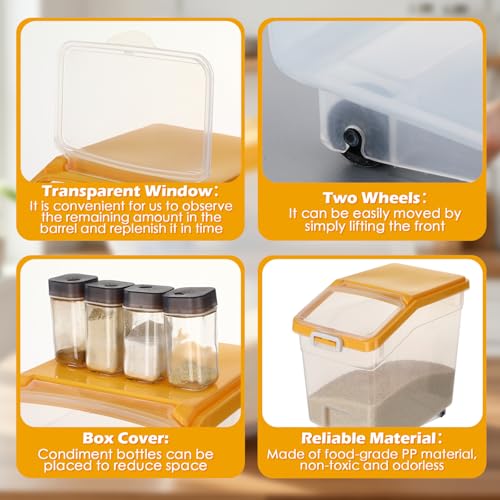 4 Pcs Rice Storage Container 38 lb Flour Container with Wheels Measuring Cup Clear Pet Food Bin Dog Bird Cat Food Bin Grain Cereal Organizer Box for Dry Baking Supplies(Yellow Lid) - color: Yellow Lid, size: 38 lb