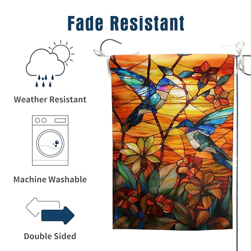 Stained Glass Hummingbird Garden Flag Spring Summer House Flag Fall Floral Decorative Yard Flags for Outside 28x40 Double Sided Large Seasonal Lawn Flags Rustic Outdoor Decor - color: glasshummingbird