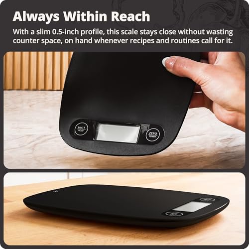 Greater Goods Food Scale, Slim & Compact Build, 1g Precision (Matte Black) | Digital Kitchen Scale for Cooking, Meal Prep & Portion Control, Tare, Auto Shut-Off, g/oz/lb/ml Conversion & Calorie Tracking - color: Matte Black