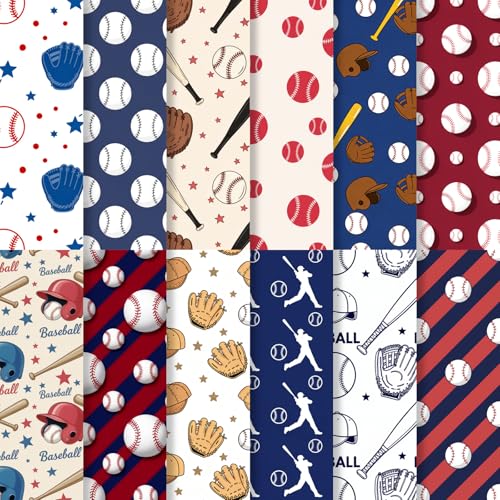 24 Sheets 11.8 x 11.8 Inch Baseball Scrapbook Paper, Double Sided Scrapbook Specialty Craft Paper For Junk Journals, DIY Card Making, Photo Album, Gift Wrapping - color: Blue Baseball