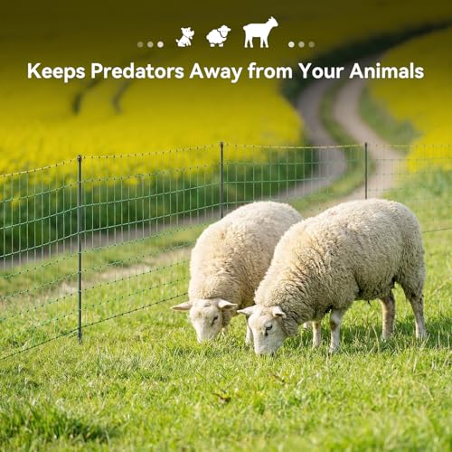 Electric Fence Netting, 49.6" H x 164' L, Portable Livestock Net Fencing with Double-Spike Posts, Movable Mesh for Goats, Sheep, Hogs, Deer & Dogs, Predator Control for Backyard, Farm & Homestead