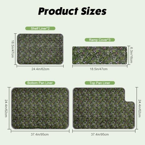 Bienbee Ferret Cage Liner Set, Leakproof Ferrets Cage Accessories for Small Animals Rats Chinchillas Hedgehogs Ferrets(Deep Green, Double Unit Combo) - color: Deep Green Flower Branch, size: Double Unit Combo-7 PCS