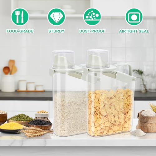 TBMax Rice Container Cereal Storage Container 2 Pack 3.2-Quart, Kitchen Pantry Dry Food Storage Holder with Easy-Pouring Spout & Handy Cup, Small Pet Dog Cat Food Dispenser for Daily Feeding - color: Beige 3.2+3.2Qt