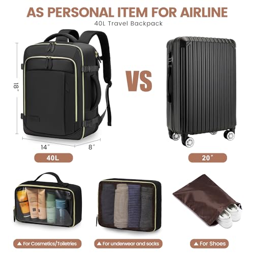 LOVEVOOK Travel Backpack for Women, 40L Carry On Backpack with 3 Packing Cubes,TSA Personal Item Travel Bag Airline Approved, Water Resistant Weekender Overnight Luggage Daypack, Fits 17 Inch Laptop - color: C-black, size: Large - 17.3 Inch - 40L - 3 Pcs