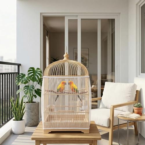 2Pcs Bird Cage Seed Catcher, Adjustable Bird Cage Skirt Cover, White Stretchy Birds Cages Netting for Round Square Parrot Parakeet Macaw African Cages - color: White