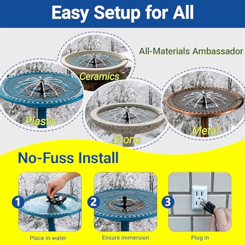Upgrade Bird Bath Heater De-icer with Fountain Water Pump 200W Heated Bird Baths for Outdoors in Winter Thermostatically Controlled Upgrade 6ft Chew-Proof Cord for Garden Patio Backyard