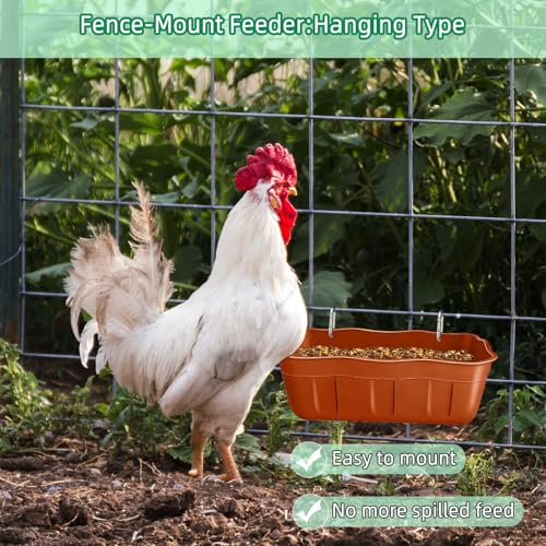 Chicken Feeder Waterer,Hanging Goat Feeders,Feed Trough 3.5 Quart 2 Pack,Hanging Fence Feed Trough for Poultry Livestock,Terracotta - color: Terracotta, size: 3.5 Quart (2 Pack)