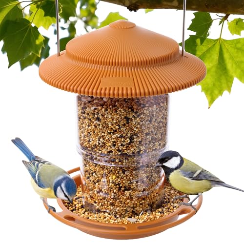 Outdoor Bird Feeder, Retractable Bird Feeder Hanging, Metal Hanger, Rainproof & Leak-Proof, Terracotta, Pack of 1 - color: Terracotta, Retractable Hanging, Pack of 1