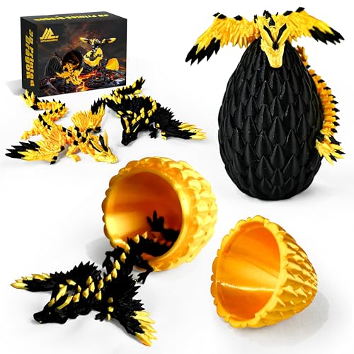 Impossmaker 2PCS 3D Printed Dragon Egg with Dragon Inside, Black and Gold Eggs Articulated Fantasy Fidget Toys, Collectible Mythical Creature Gifts for Adults Teens, Cool Stuff Desk Decor - style: 2P